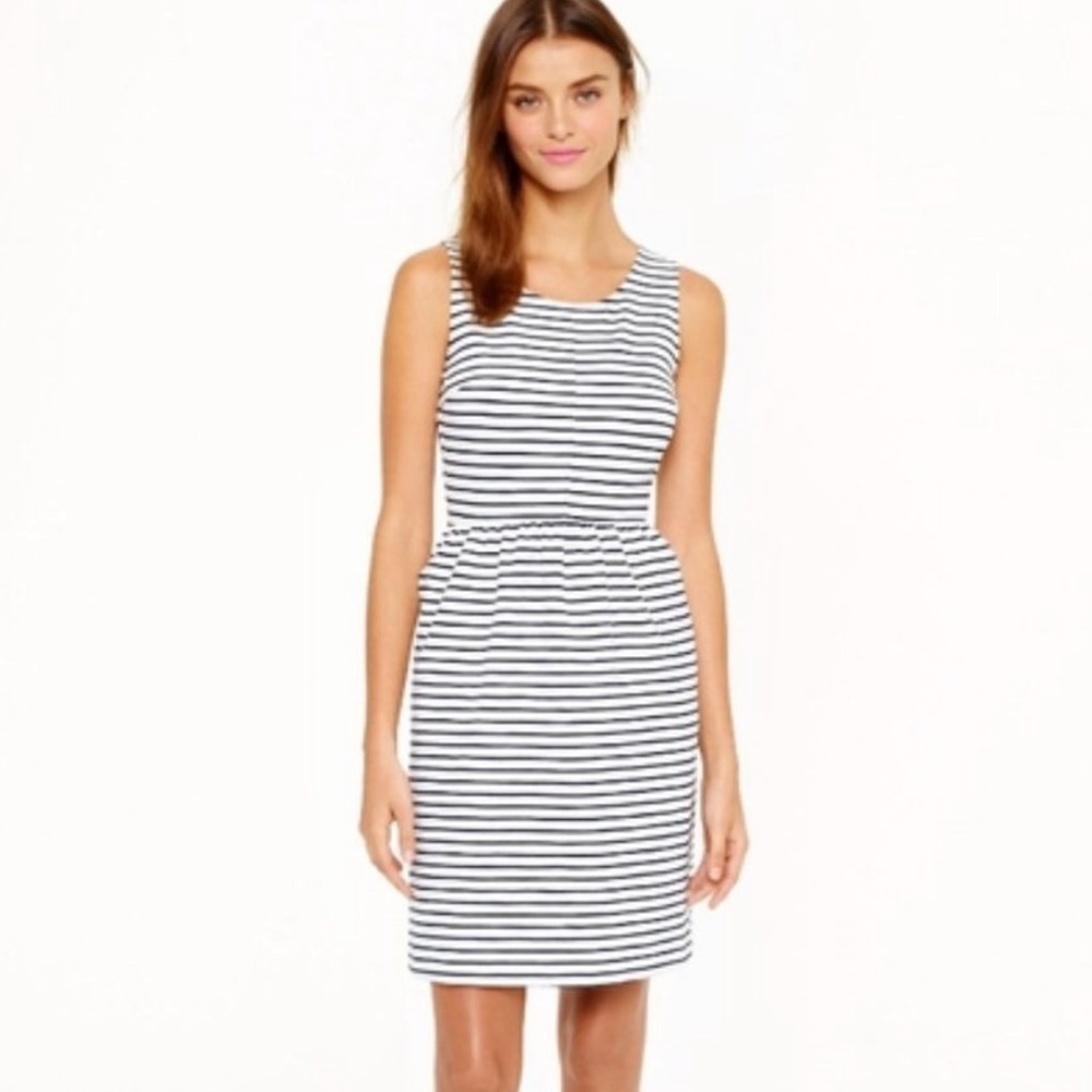 J Crew White Black Stripes Sleeveless Dress Sz M